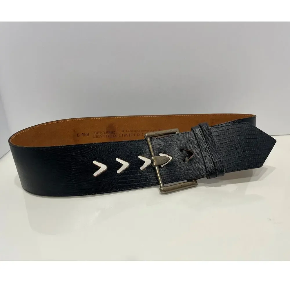 Limited Express Wide Genuine Leather Western Black Belt Heart Buckle Boho